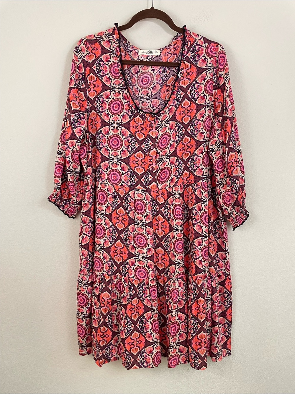 Natural Life Floral Babydoll Relaxed Knee Length Dress Size Large Boho